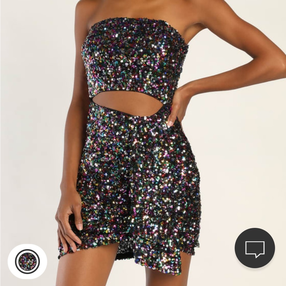 Lulu’s sparkly multicolor bodycon strapless dress